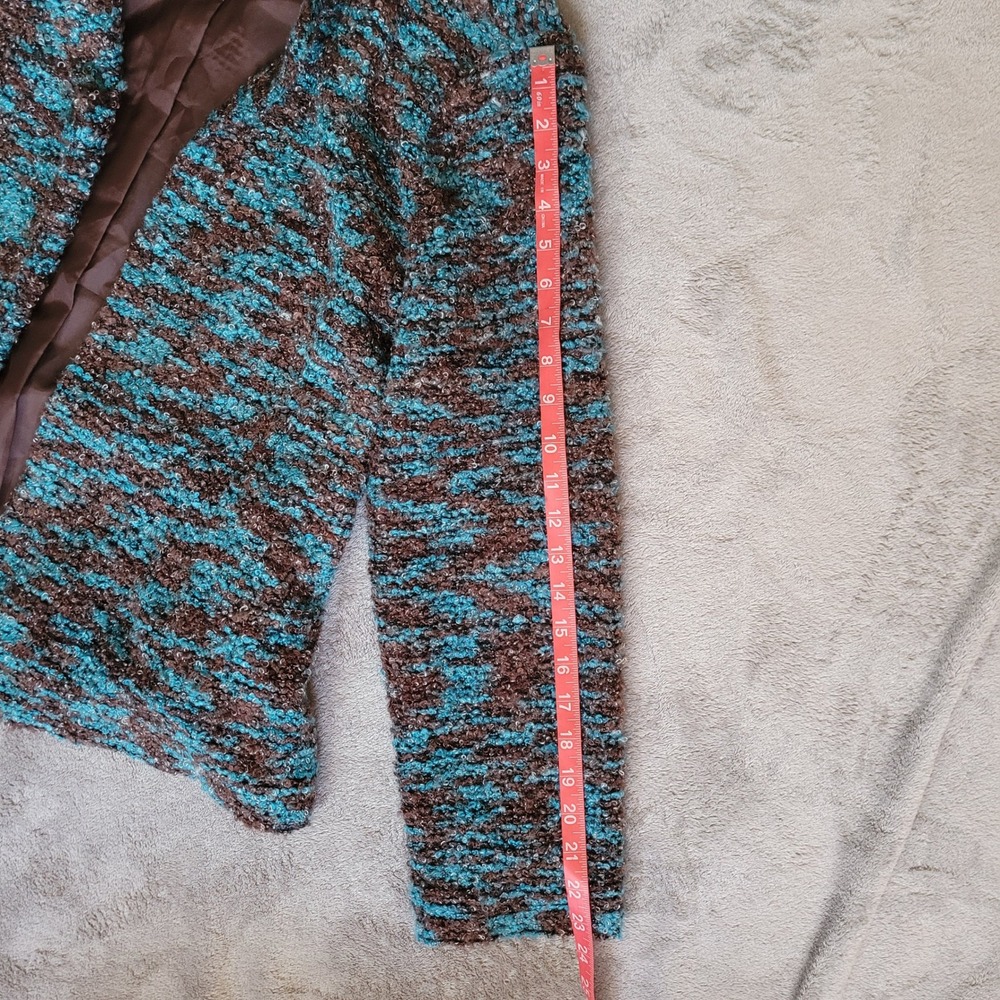Vintage Y2K tie front sweater blazer brown & blue mottled textured knit fabric - Picture 12 of 16